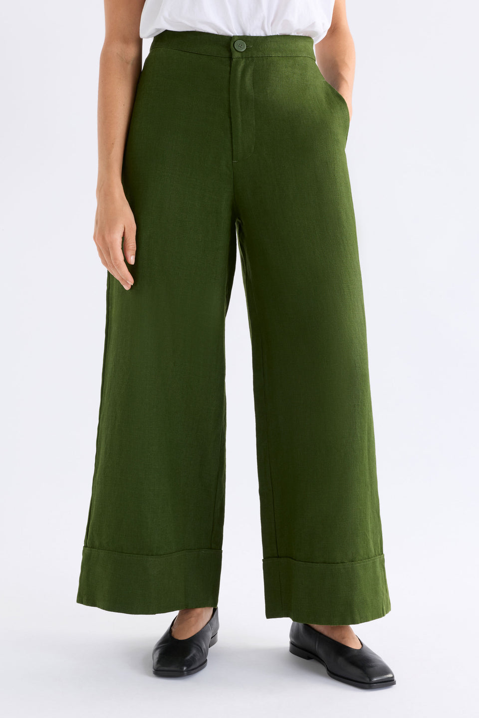 Anneli Linen Pant Model Front | OLIVE