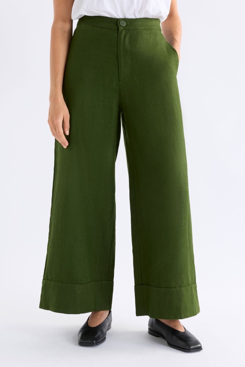 Anneli Linen Pant Model Front | OLIVE