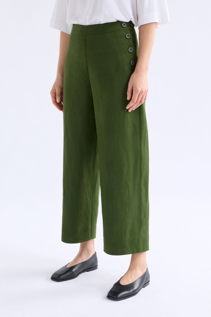 Hersom High Waist Linen Pant Model Front | OLIVE