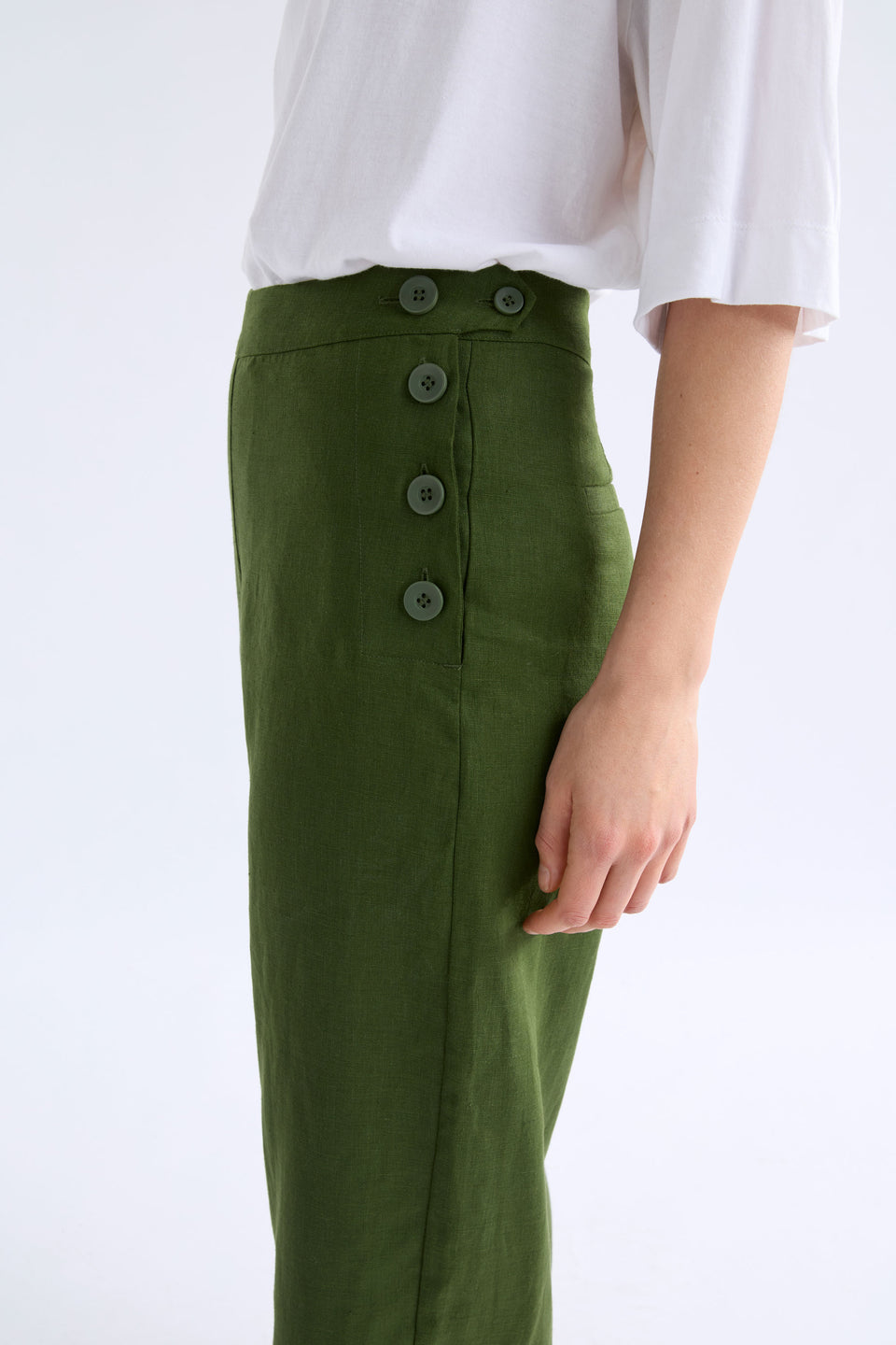 Hersom High Waist Linen Pant Model Front | OLIVE