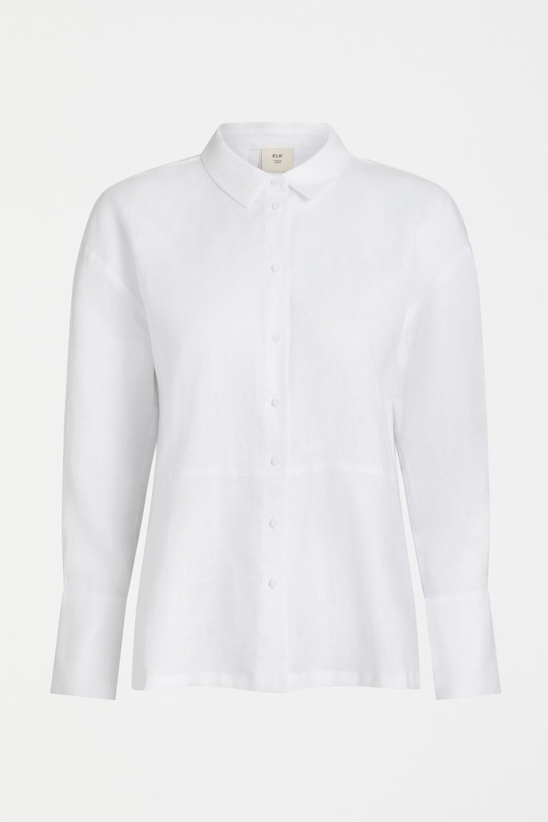 Stilla Linen Shirt with High-Low Hem and Back Pleat Detail Front | WHITE