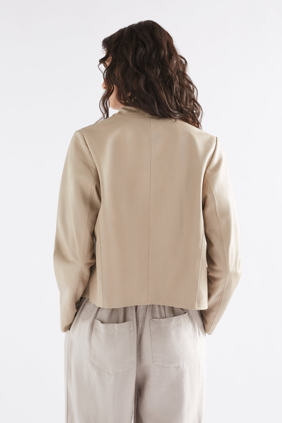 Fine Leather Lightweight Jacket Model Back | STONE