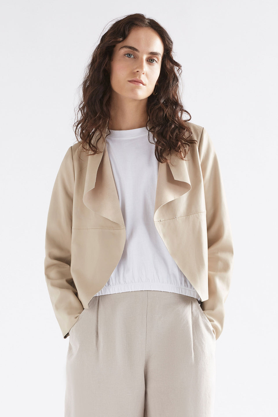 Fine Leather Lightweight Jacket Model Front | STONE