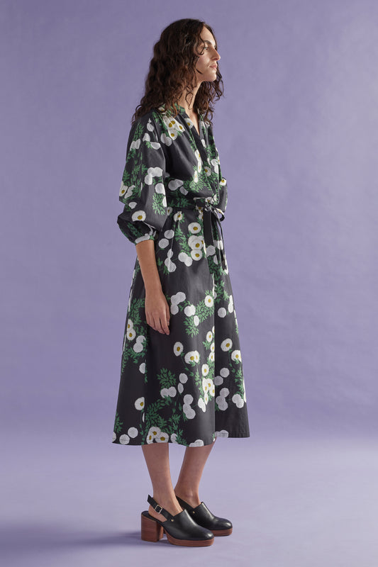 Deze Balloon Sleeve Waisted Cotton Print Midi Dress Model Campaign | FIELD PRINT