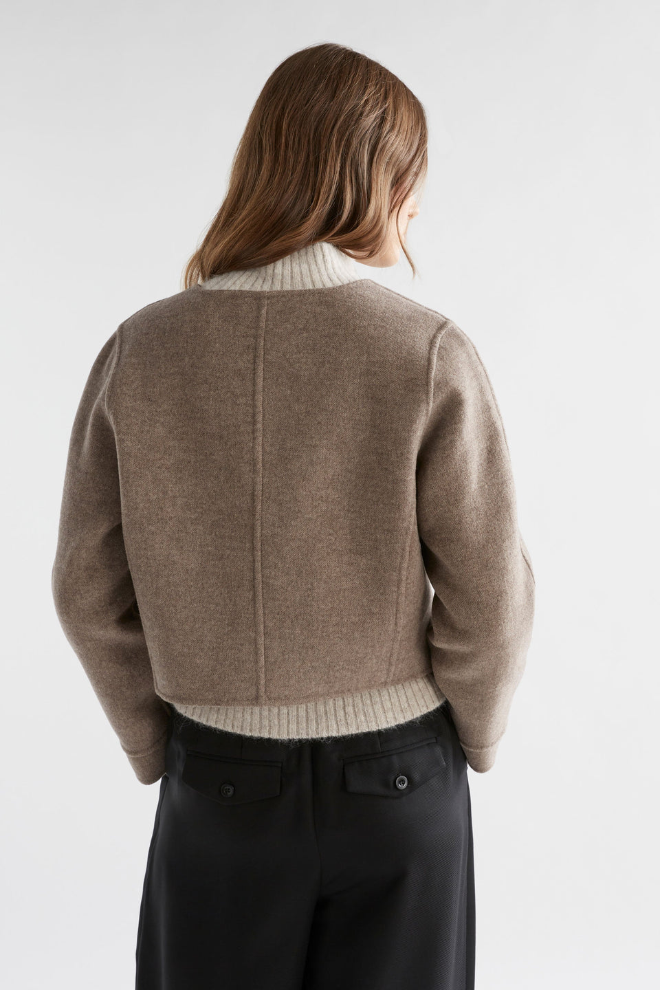 Sesa Cropped Wool Twill Jacket Model Back | LATTE