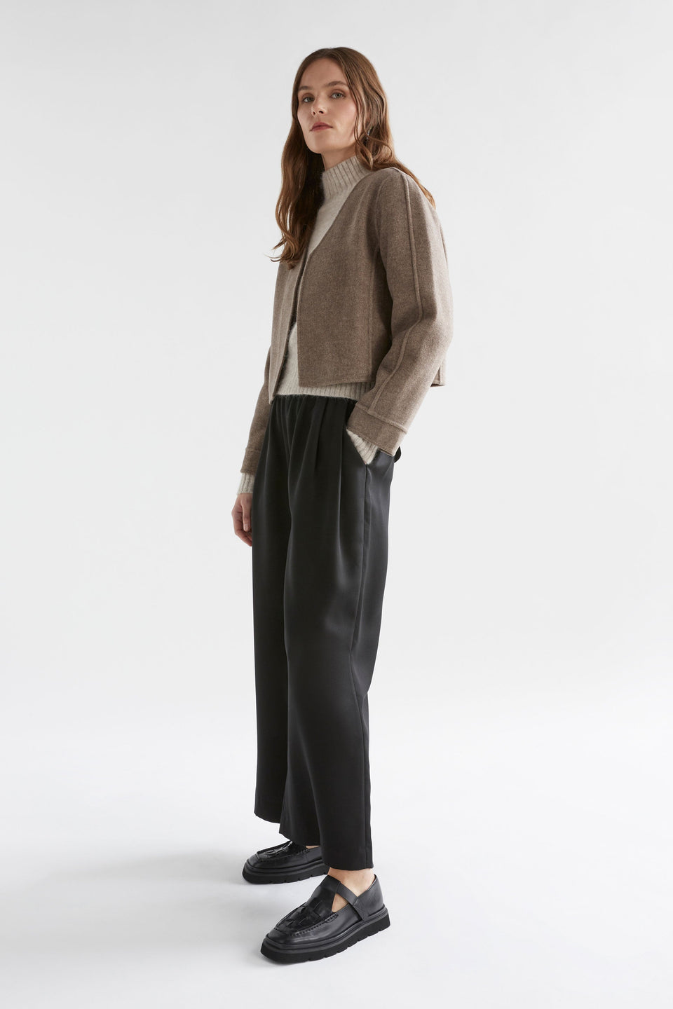 Sesa Cropped Wool Twill Jacket Model Side | LATTE