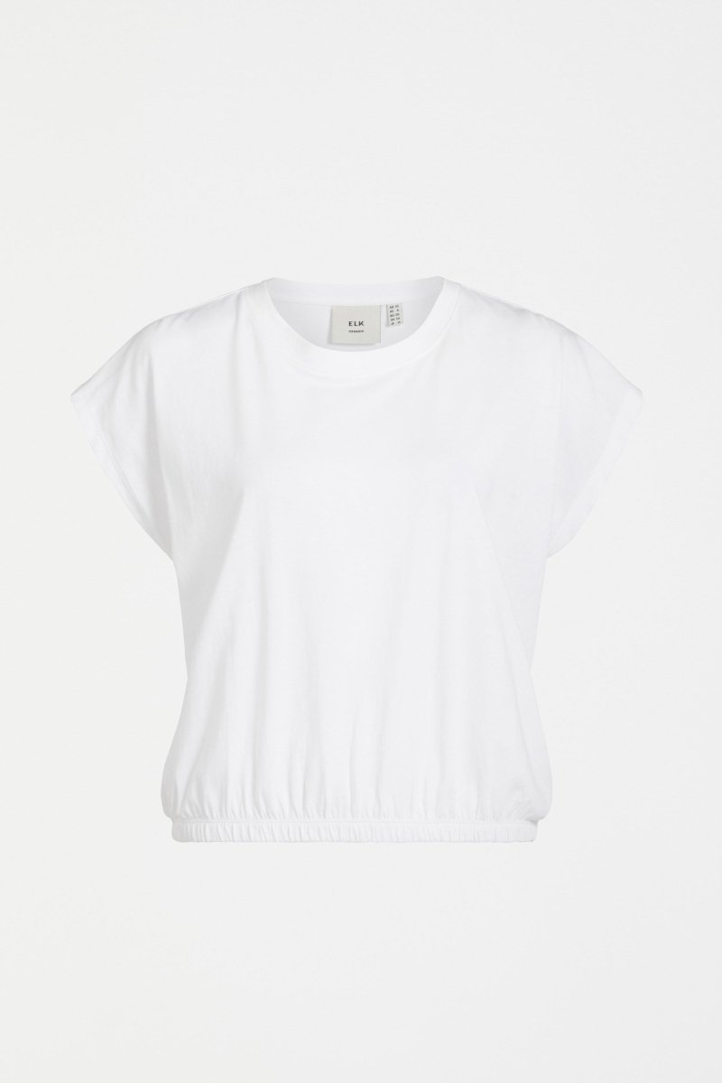 Kruis Organic Cotton Jersey Cropped Elastic Hem Semi Cropped Tee Model Front | WHITE