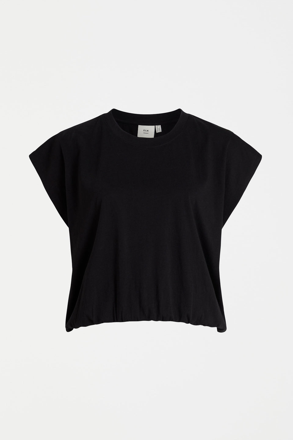 Kruise Organic Cotton Jersey Cropped Elastic Hem Semi Cropped Tee Front | BLACK
