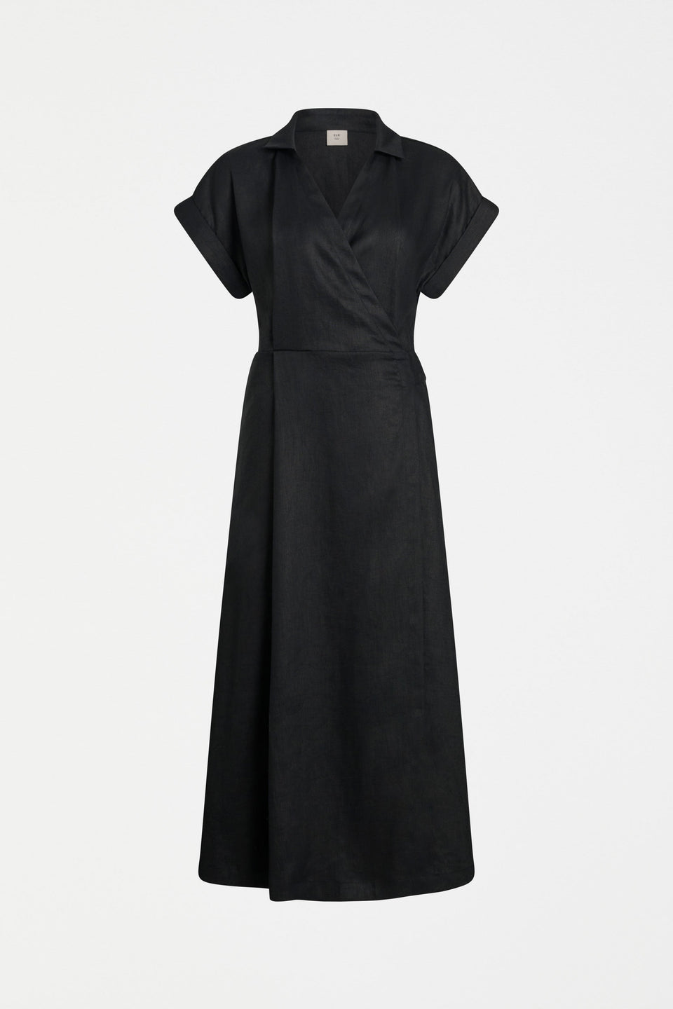 Minnen Linen Short Sleeve Wrap Shirt Dress Front | BLACK