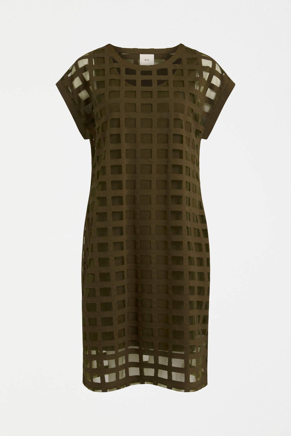 Grid Burnout Organic Cotton Blend Tshirt Dress Front | OLIVE MOSS