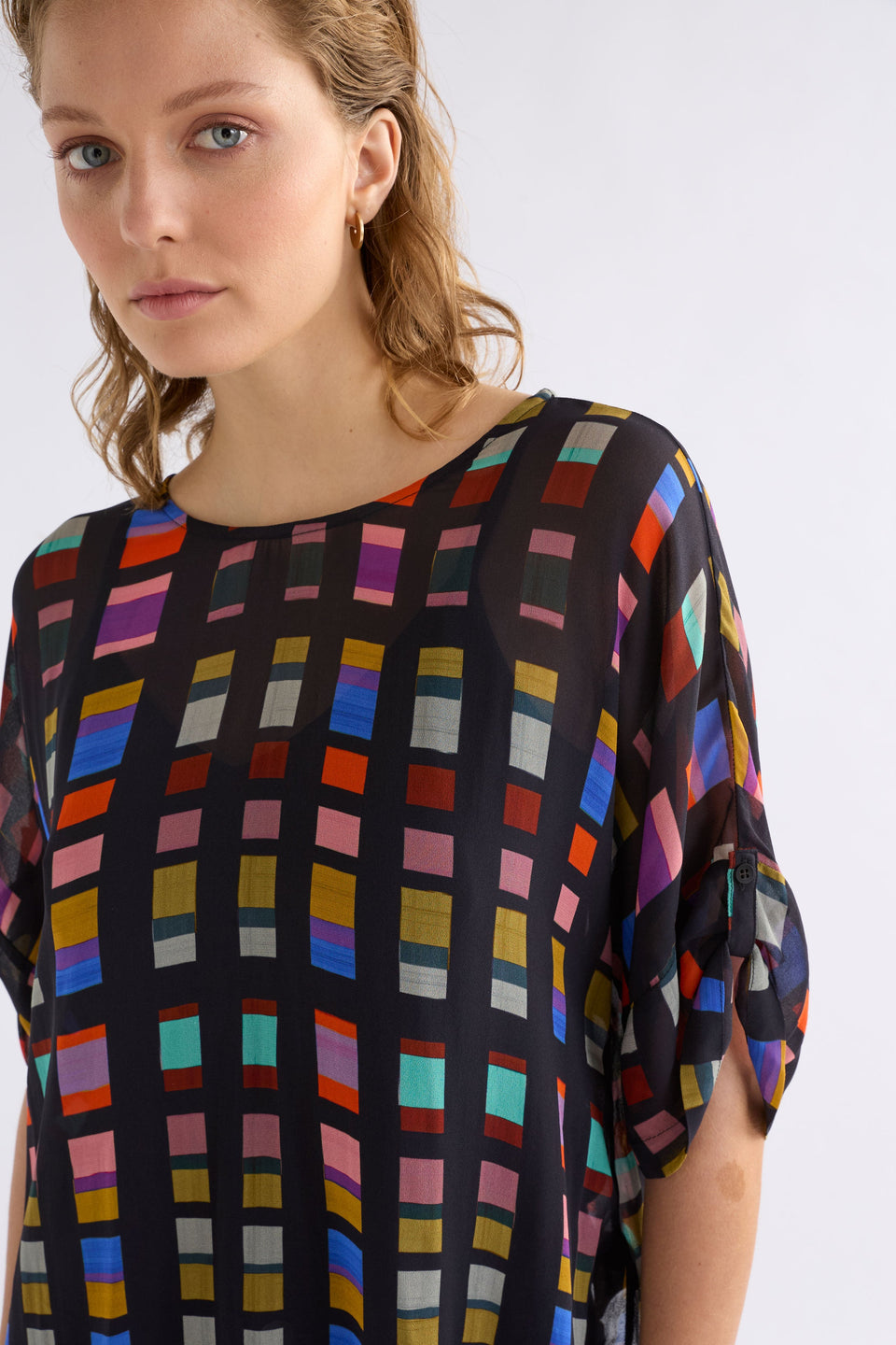 Krava Sheer Print Batwing Top Model Front Crop | TESSELA PRINT