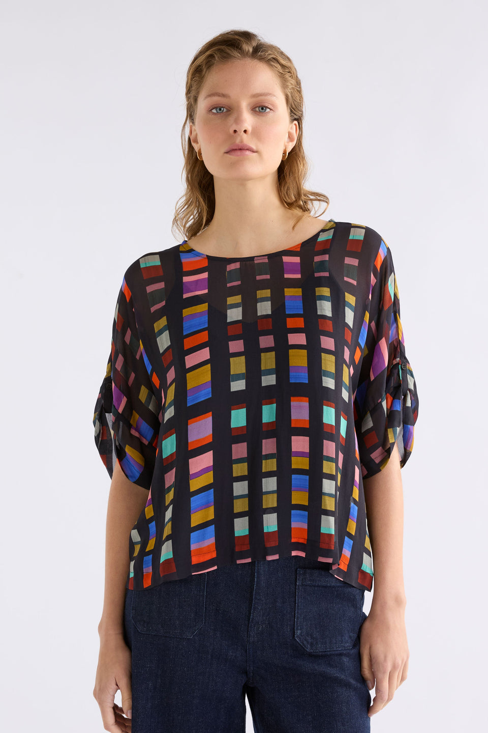 Krava Sheer Print Batwing Top Model Front | TESSELA PRINT