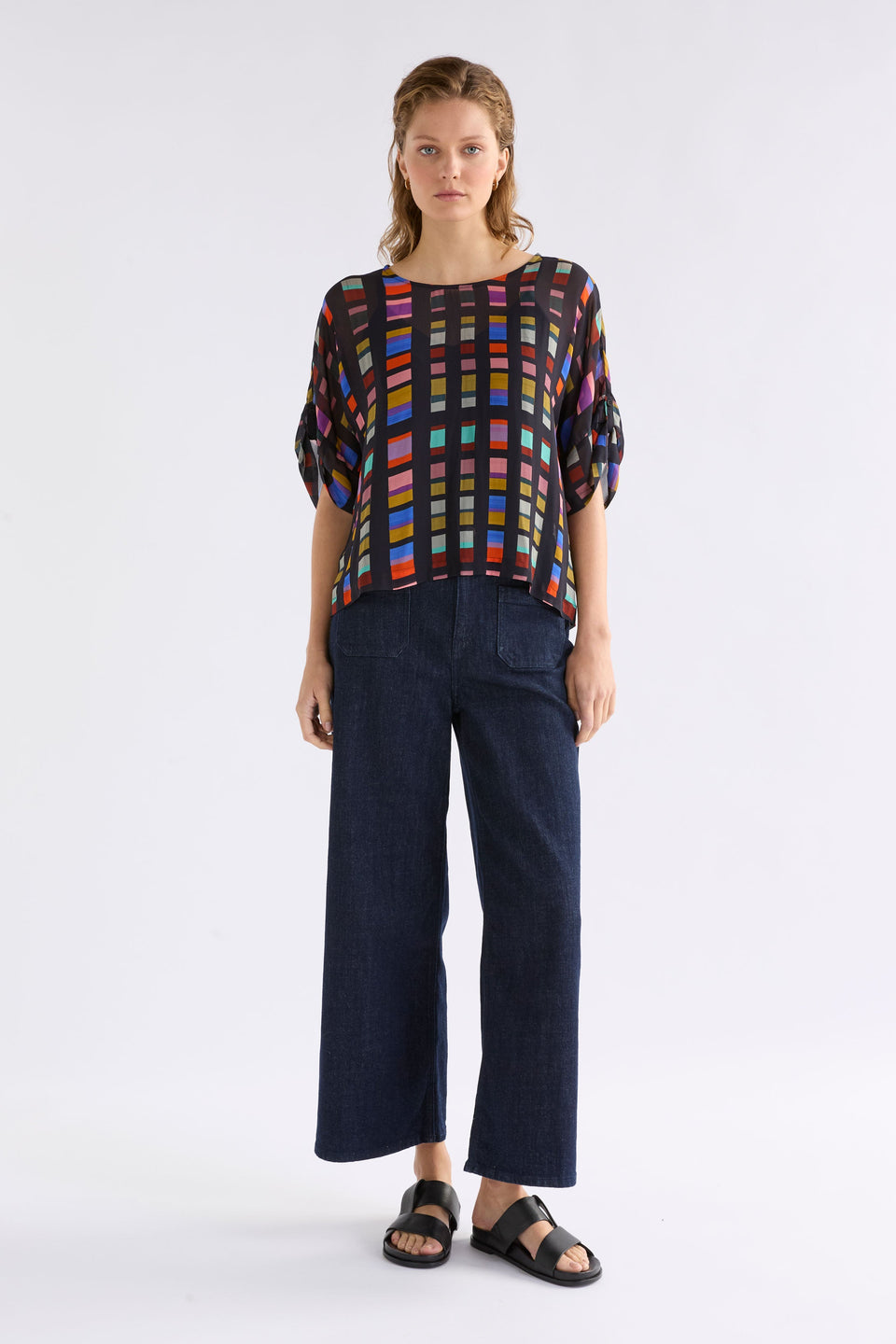 Krava Sheer Print Batwing Top Model Front full body | TESSELA PRINT