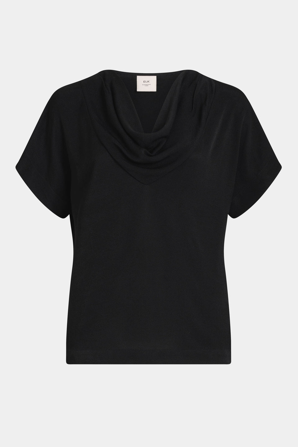 Pemma Textured Viscose Cowl Neck Short Sleeve Top front | BLACK