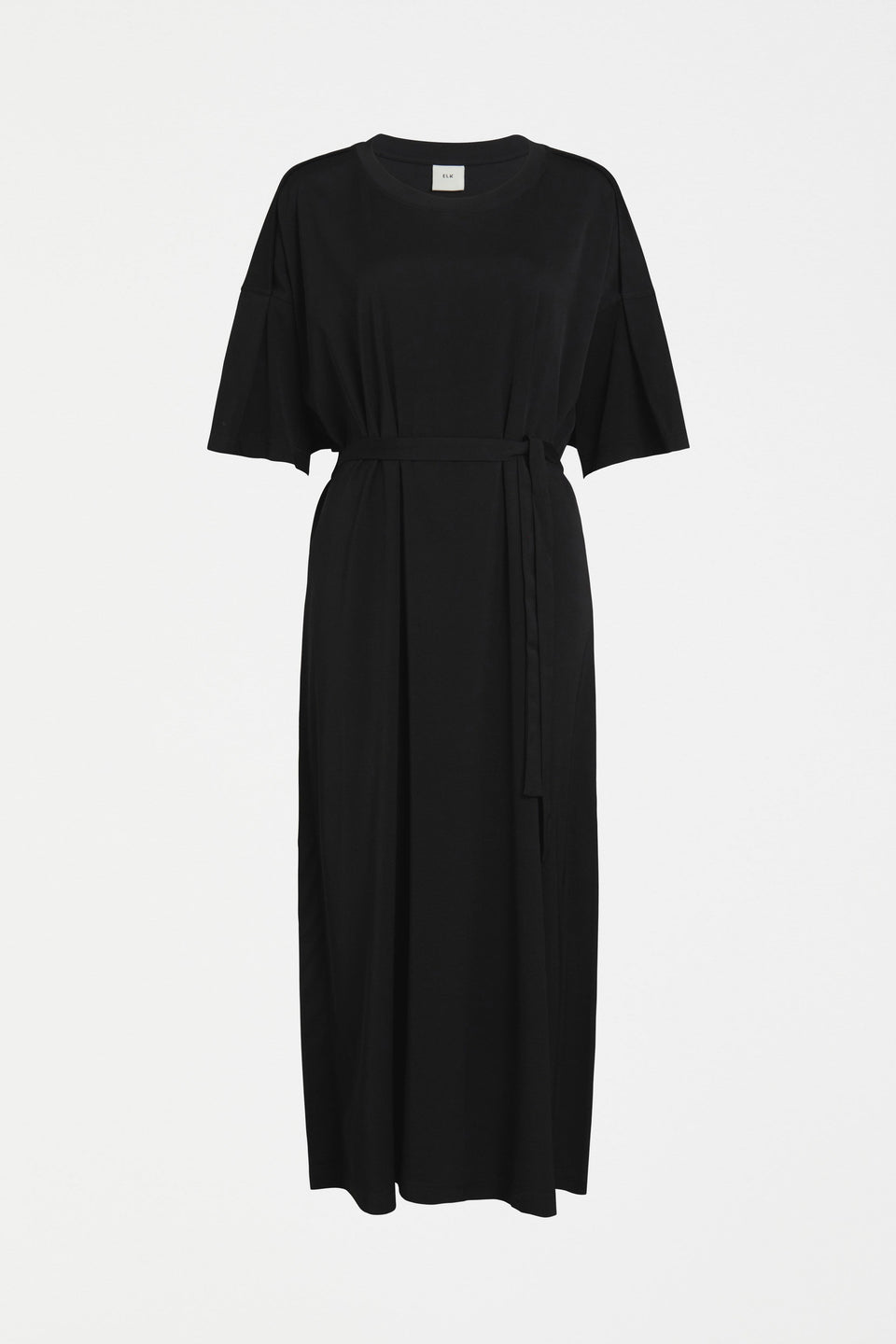 Alden Midi Jersey Tee Dress with Waist Tie Front | BLACK