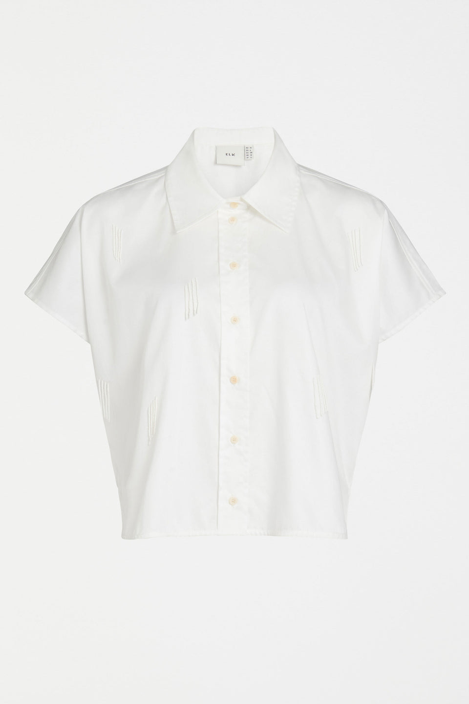 Klode Relaxed Fit Short Sleeve Crop Shirt With Subtle Bead Detail Front | WHITE