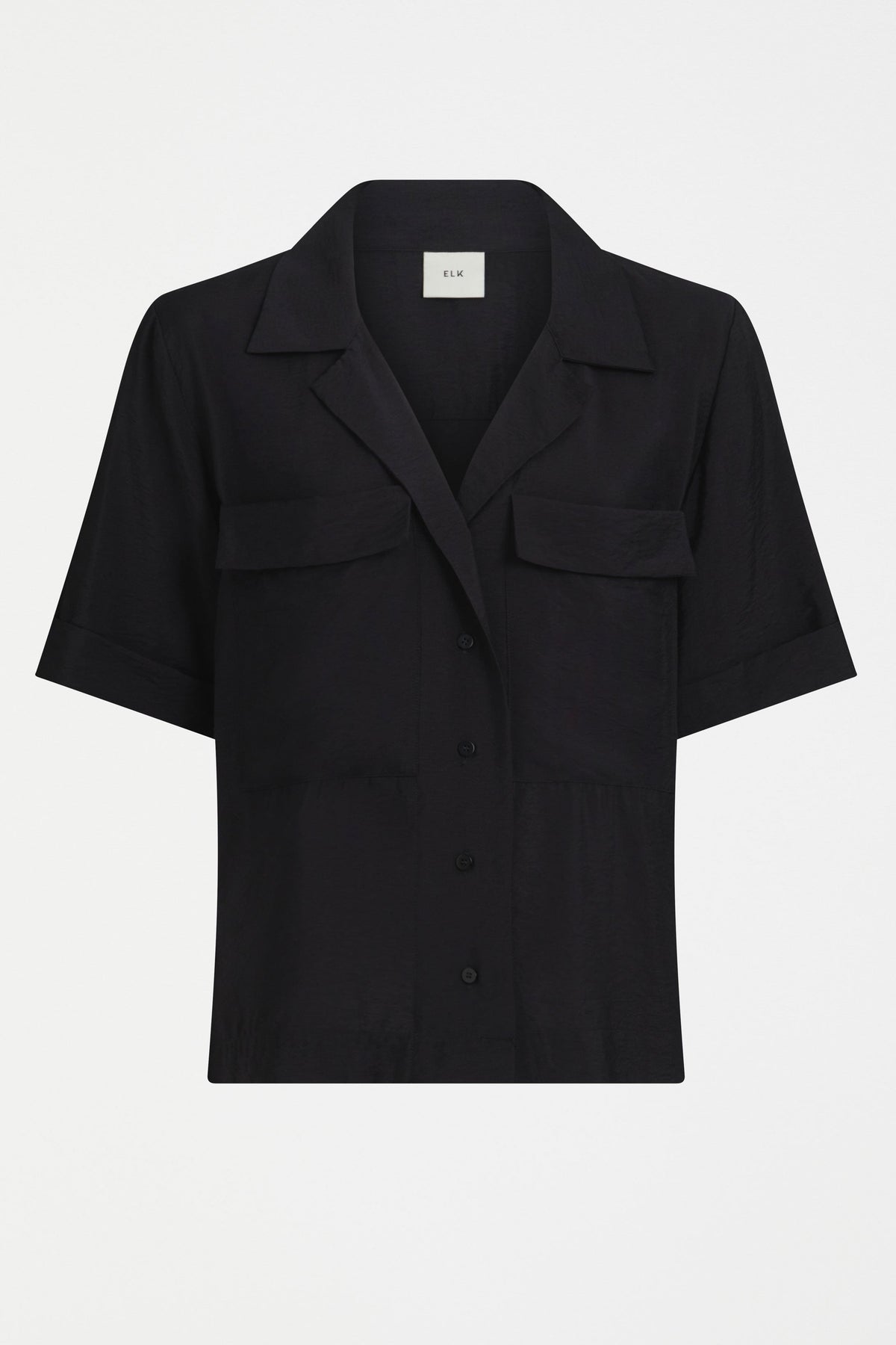 Eine Textured Viscose Relaxed Short Sleeve Shirt with Front Pockets Front | BLACK