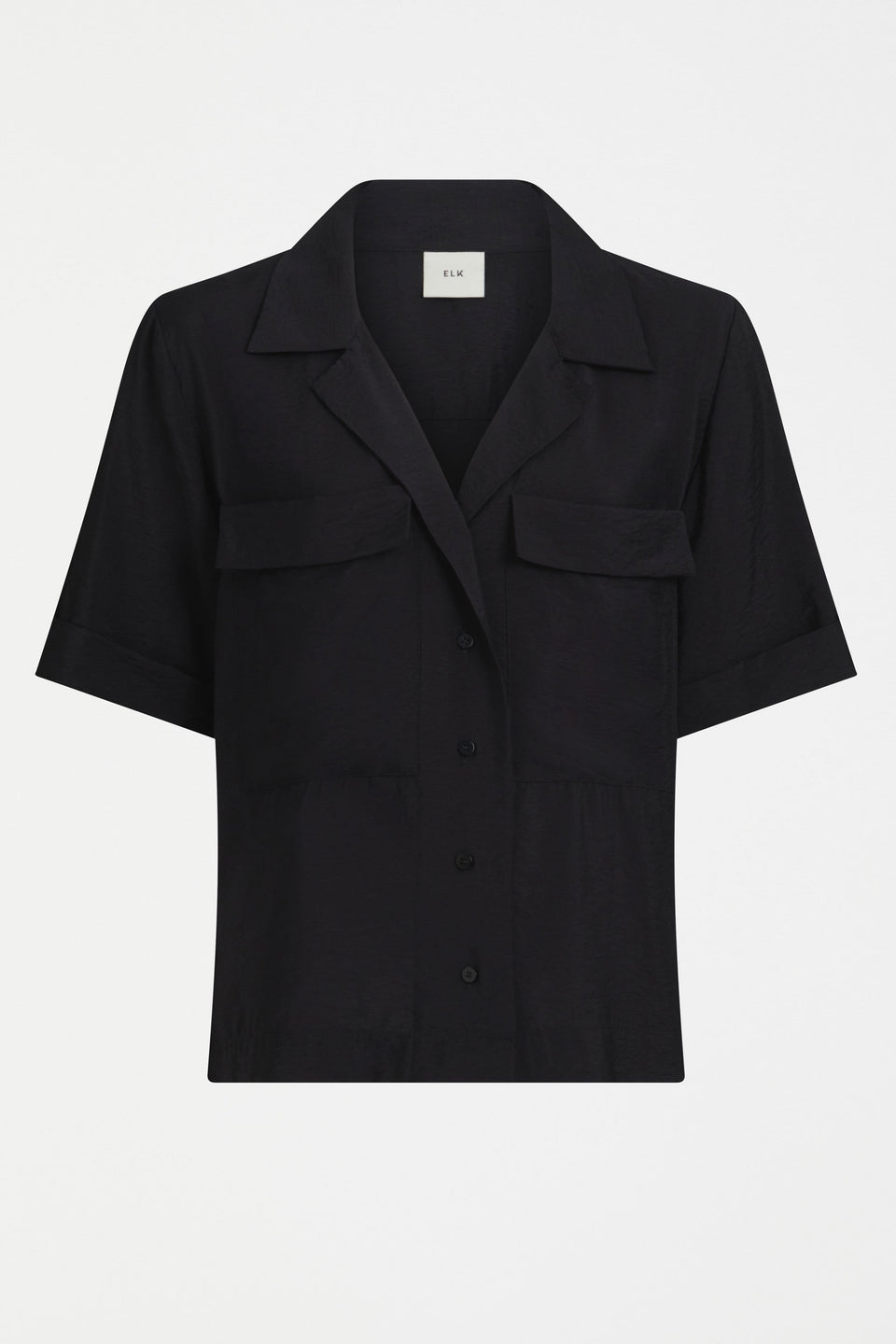 Eine Textured Viscose Relaxed Short Sleeve Shirt with Front Pockets Front | BLACK