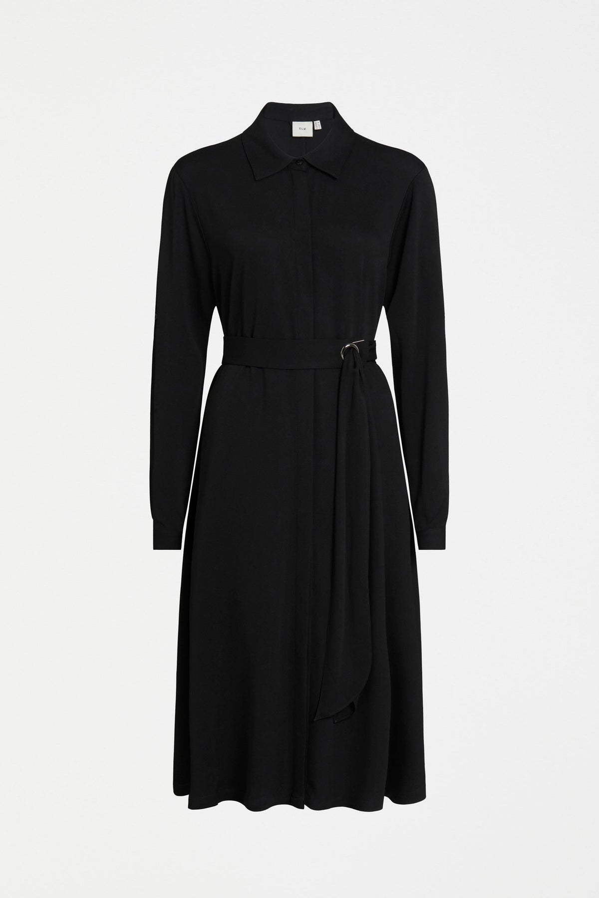 Sjova Waist Tie Shirt Dress Front | BLACK