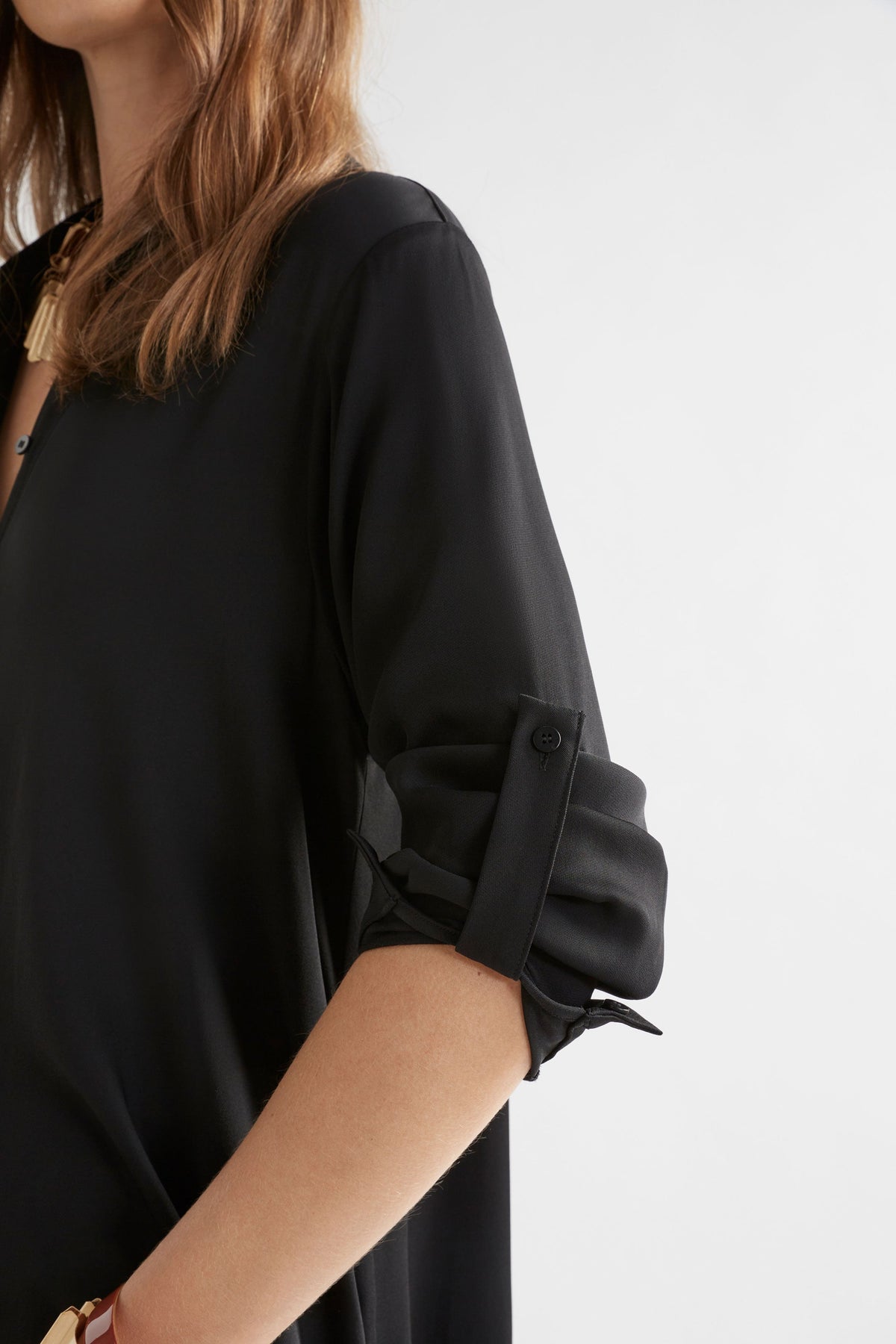 Sjova Waist Tie Shirt Dress Model Sleeve Detail | BLACK