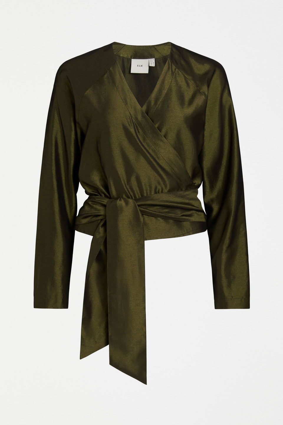 Medjal Metallic Wrap Long Sleeve Top Front | GOLD BLACK