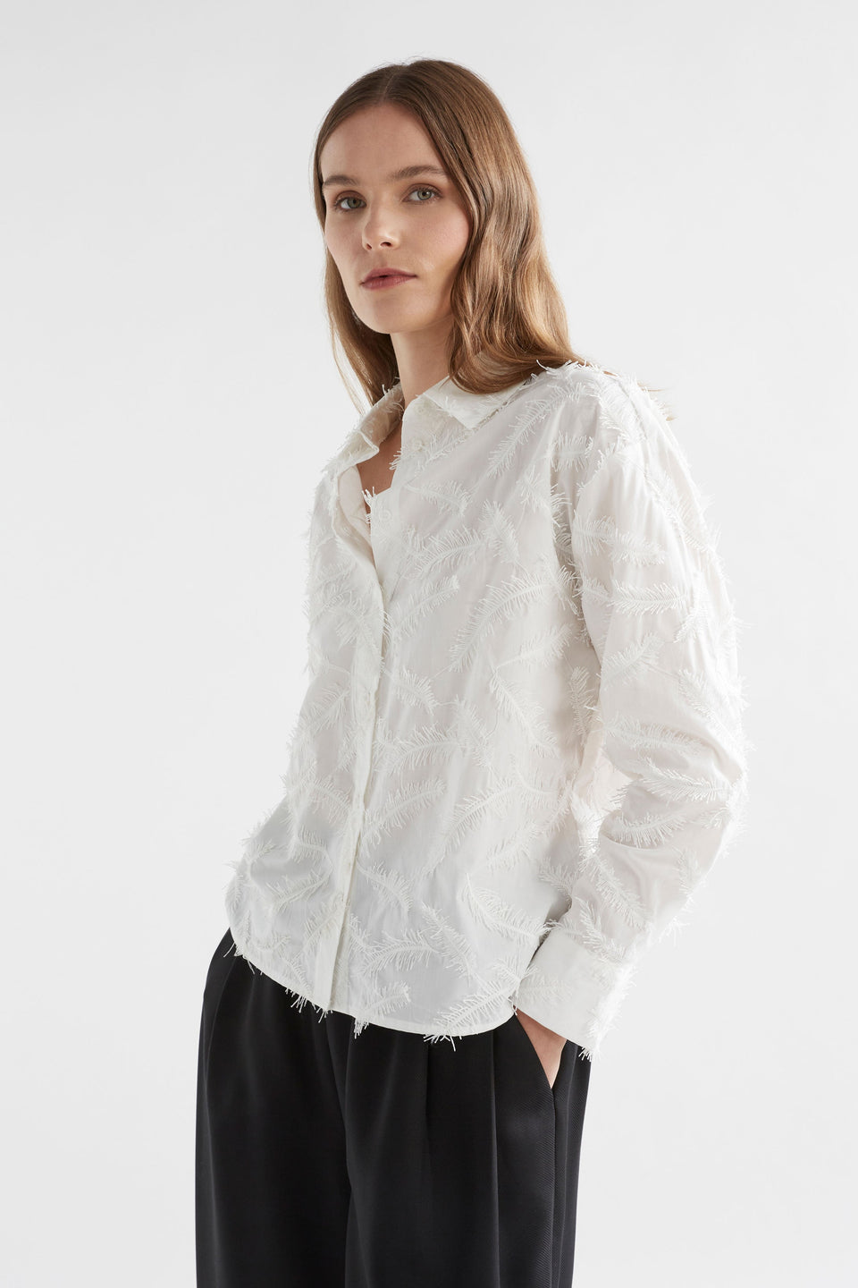 Etra Organic Cotton Embroidered Long Sleeve Shirt Model Front | WHITE