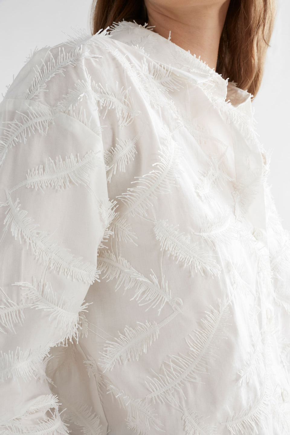 Etra Organic Cotton Embroidered Long Sleeve Shirt Model Front Detail | WHITE