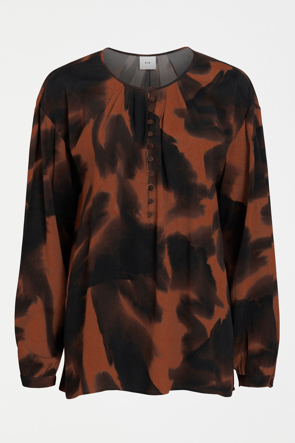 Galerie Button Front Round Neck Watercolour Print Shirt Front | TORTOISE SHELL PRINT
