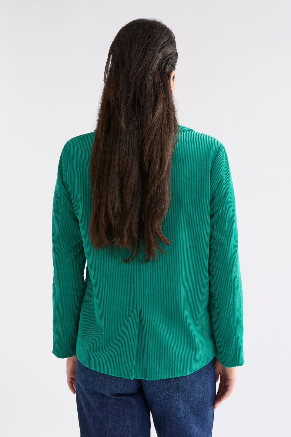 Rhes Organic Cotton Chunky Cord Double Breasted Jacket Model Back | ISLAND GREEN