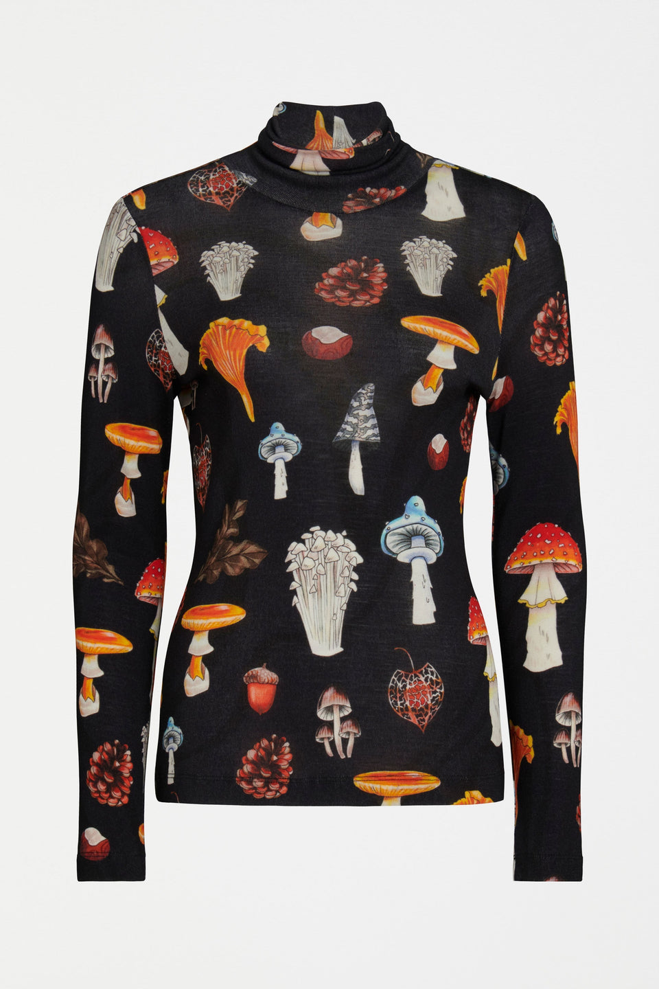 Allem Fine Merino Wool Mushroom Print Skivvy Front | MUSHROOM PRINT