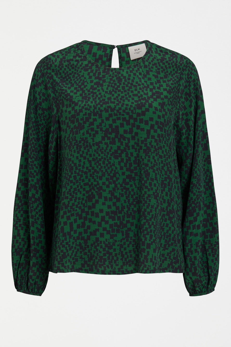 Muraa Round Neck Print Long Sleeve Print Top Front | GREEN SINDA PRINT