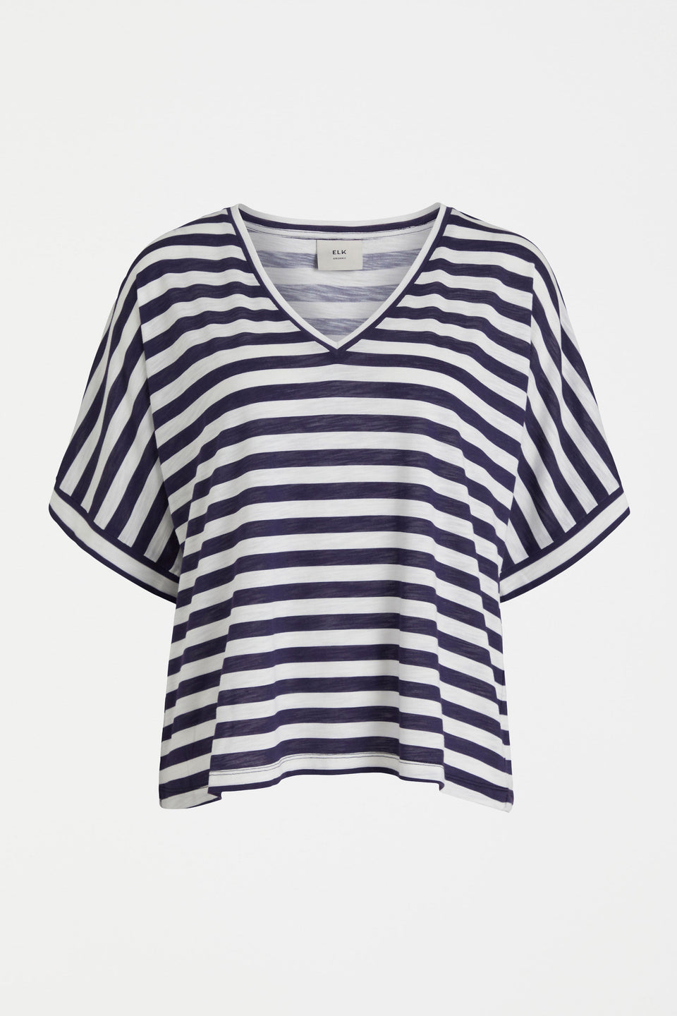 Seter Organic Cotton V-Neck Striped Jersey Tee Front | WHITE NAVY