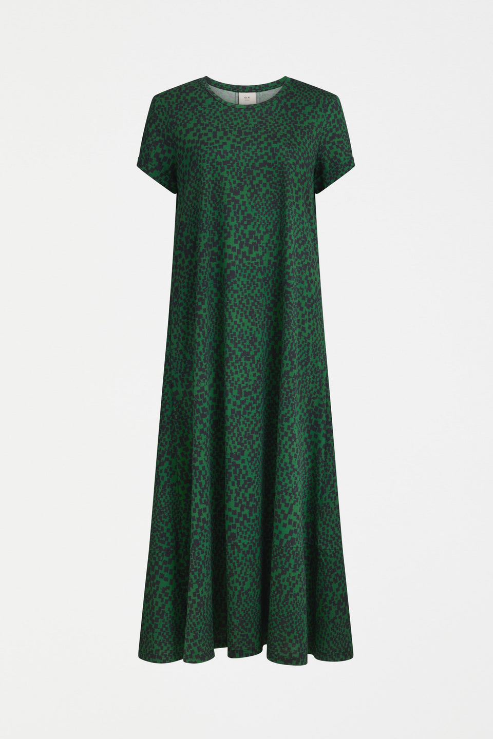 Haki Long Organic Cotton Jersey Print Tshirt Dress Front | GREEN SINDA PRINT