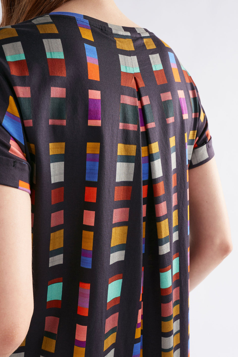 Haki Long Organic Cotton Jersey Print Tshirt Dress Model Back Detail | TESSELA PRINT