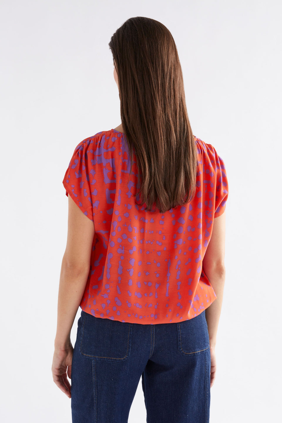 Filma Cap Sleeve Print Short Sleeve Top Model Back | RED AERO PRINT