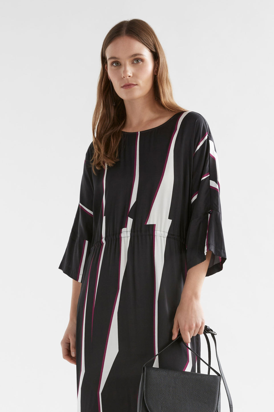 Devon print Bat Wing Midi Dress with Drawstring Waist Model detail | MODULAR PRINT