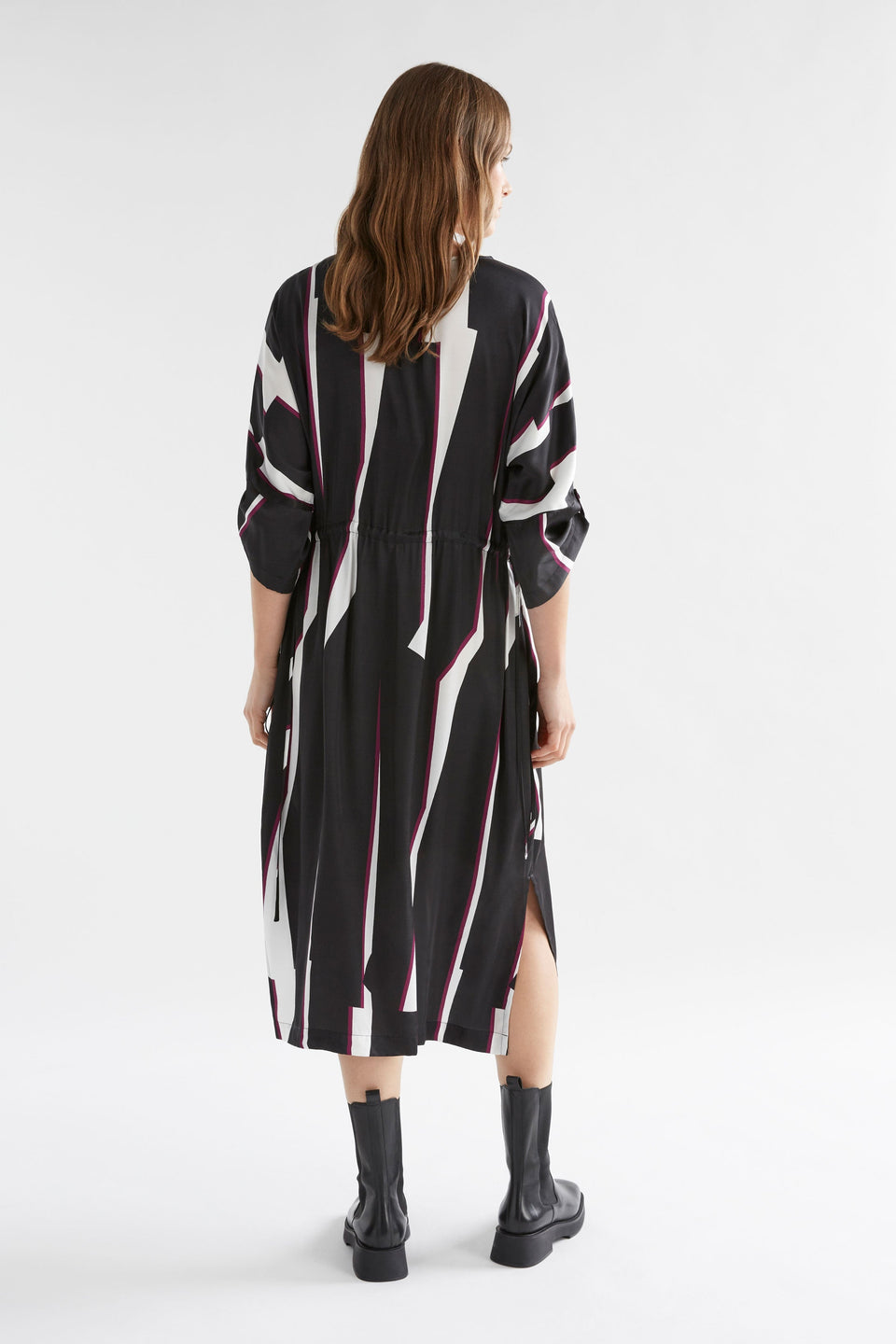 Devon print Bat Wing Midi Dress with Drawstring Waist Model Back | MODULAR PRINT