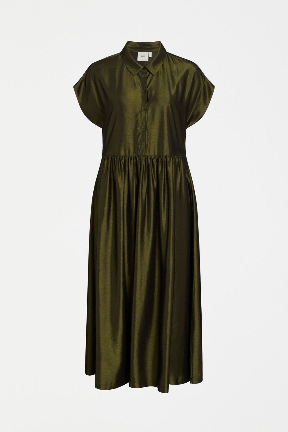 Medjal Metallic Midi Short Sleeve Shirt Dress Front | GOLD BLACK