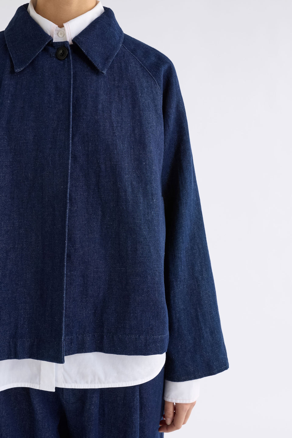 Decla Denim Jacket Detail Close Shot | DARK BLUE WASH