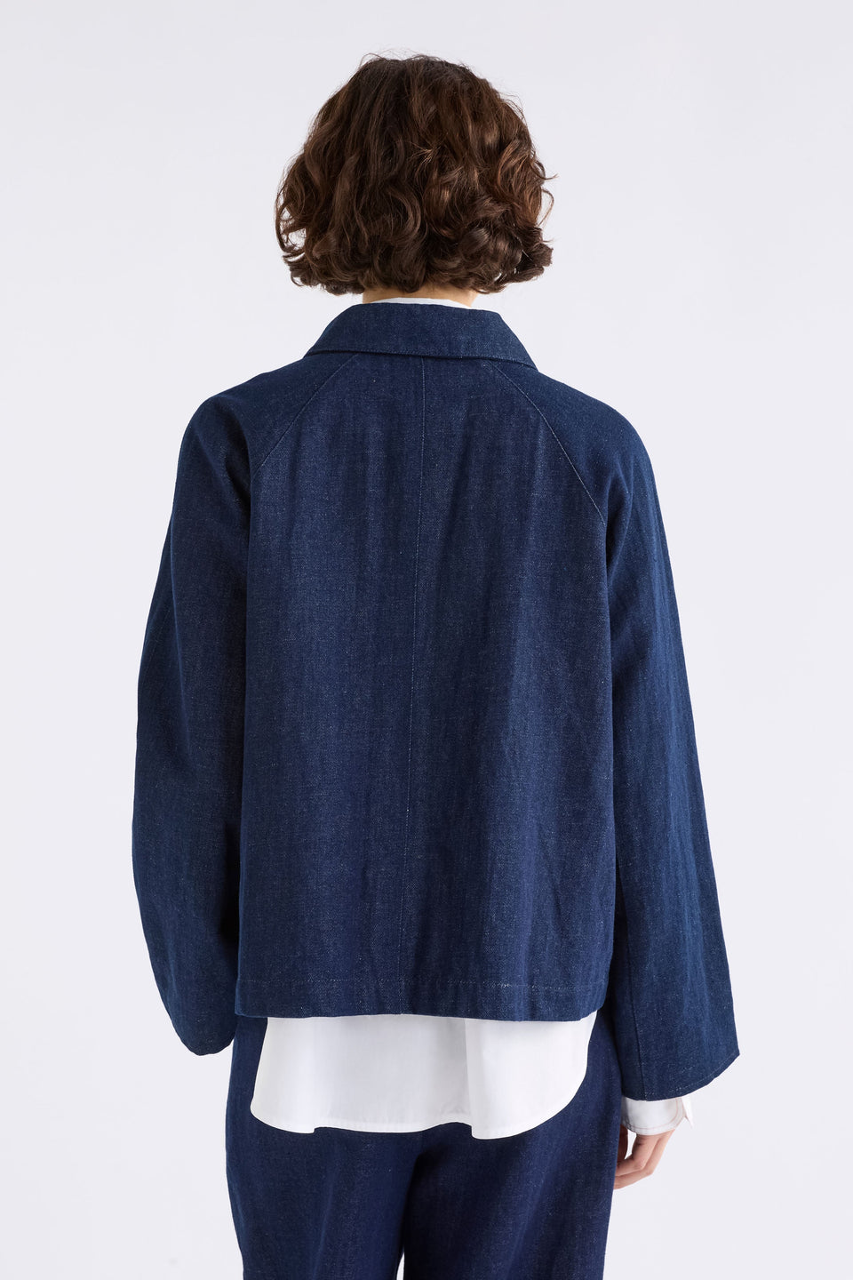Decla Denim Jacket on Model Back View | DARK BLUE WASH