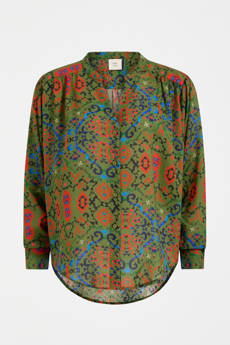 Norsk Long Sleeve Gathered Shoulder V-Neck Print Shirt Front | RENDA PRINT