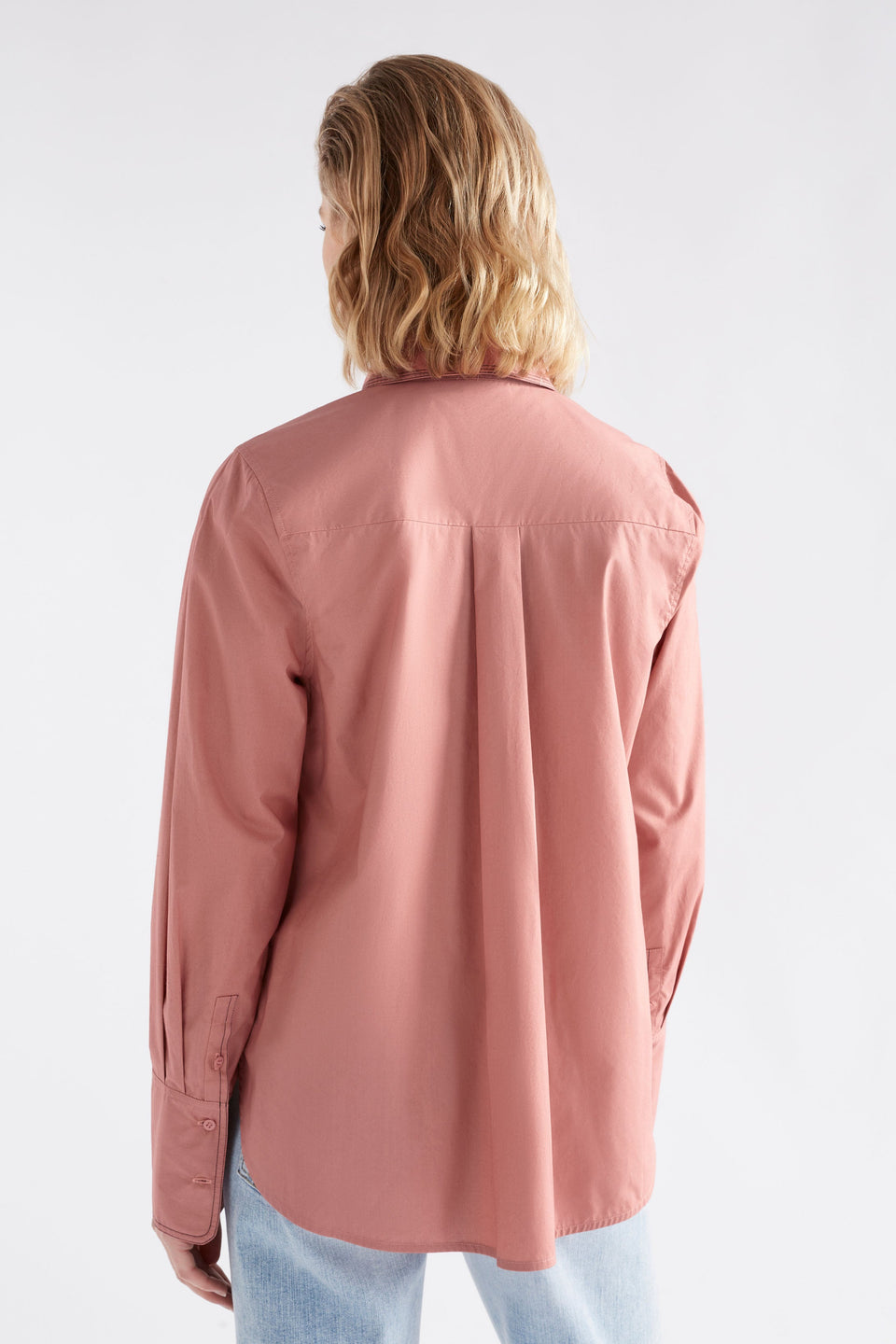Salli Shirt on Model Back View | CLAY PINK