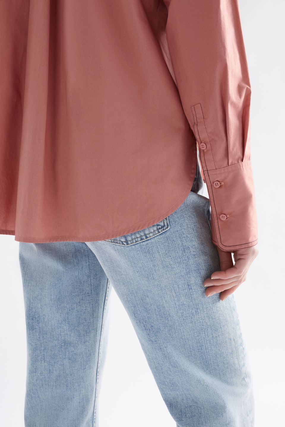 Salli Shirt on Model Back View Close Up | CLAY PINK