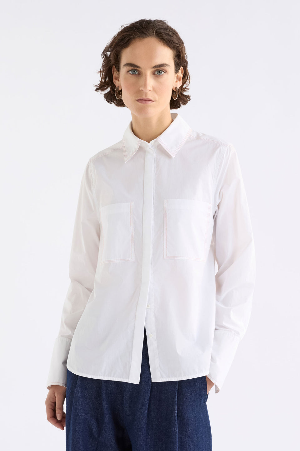 Salli Shirt on Model | WHITE