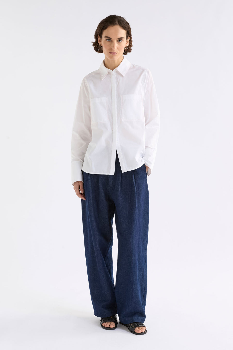 Salli Shirt on Model Full Length | WHITE