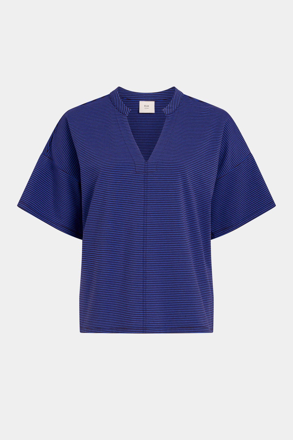 Evve V-Neck Cotton Jersey Stripe T-Shirt front | CHOCOLATE COBALT