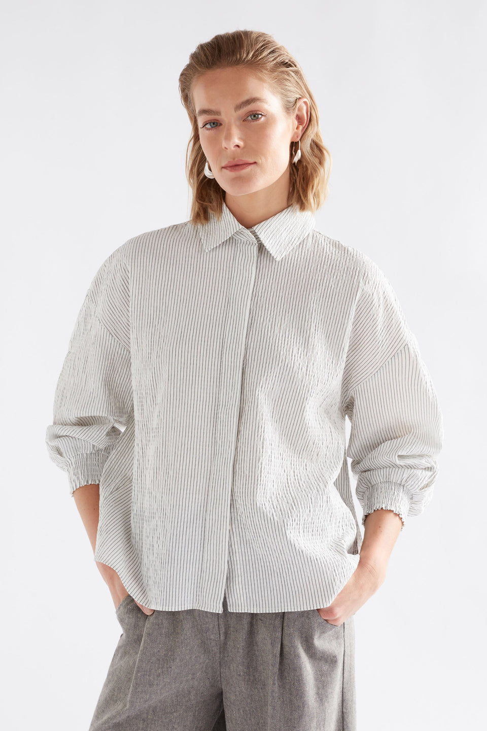 Erden Shirt on Model Styled with pant | WHITE