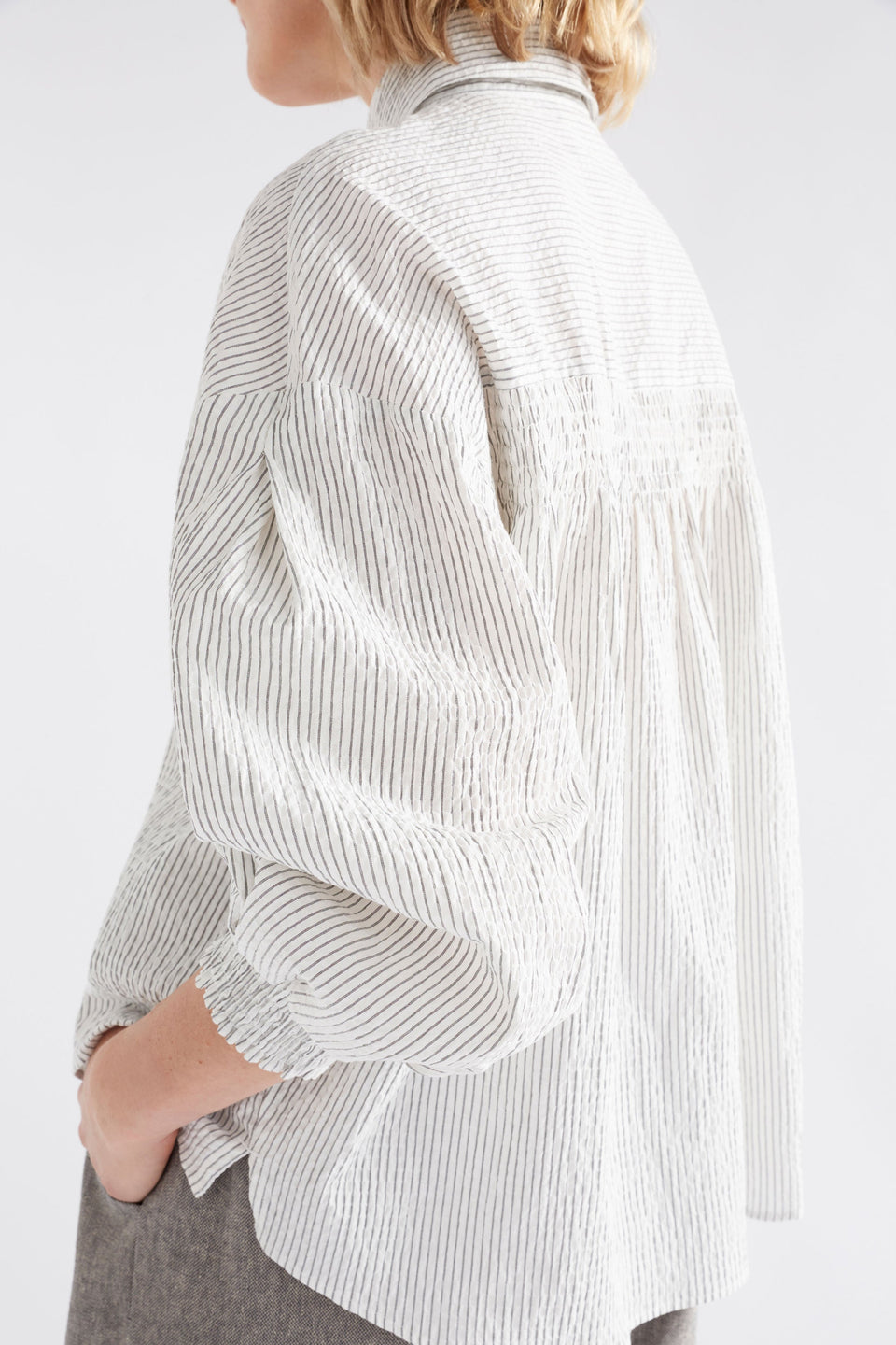 Erden Shirt on Model Side View of Sleeve | WHITE