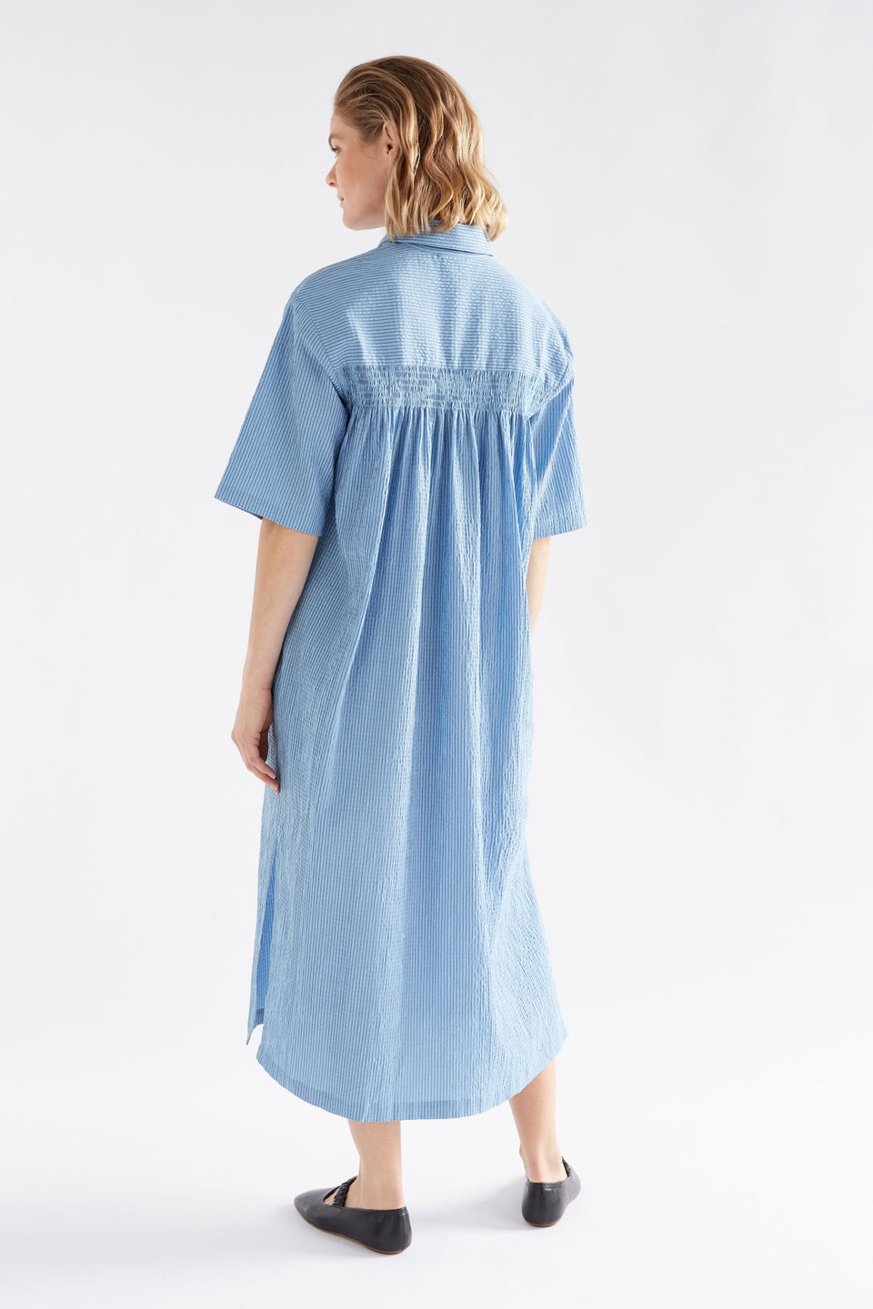 Erden Shirt Dress on Model Full Length Back View | CHAMBRAY