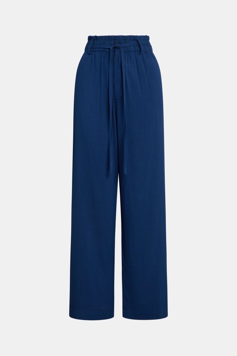 Stolt Seersucker Fine Stripe Paper bag waist straight Leg Pant ELK front | MID WASH